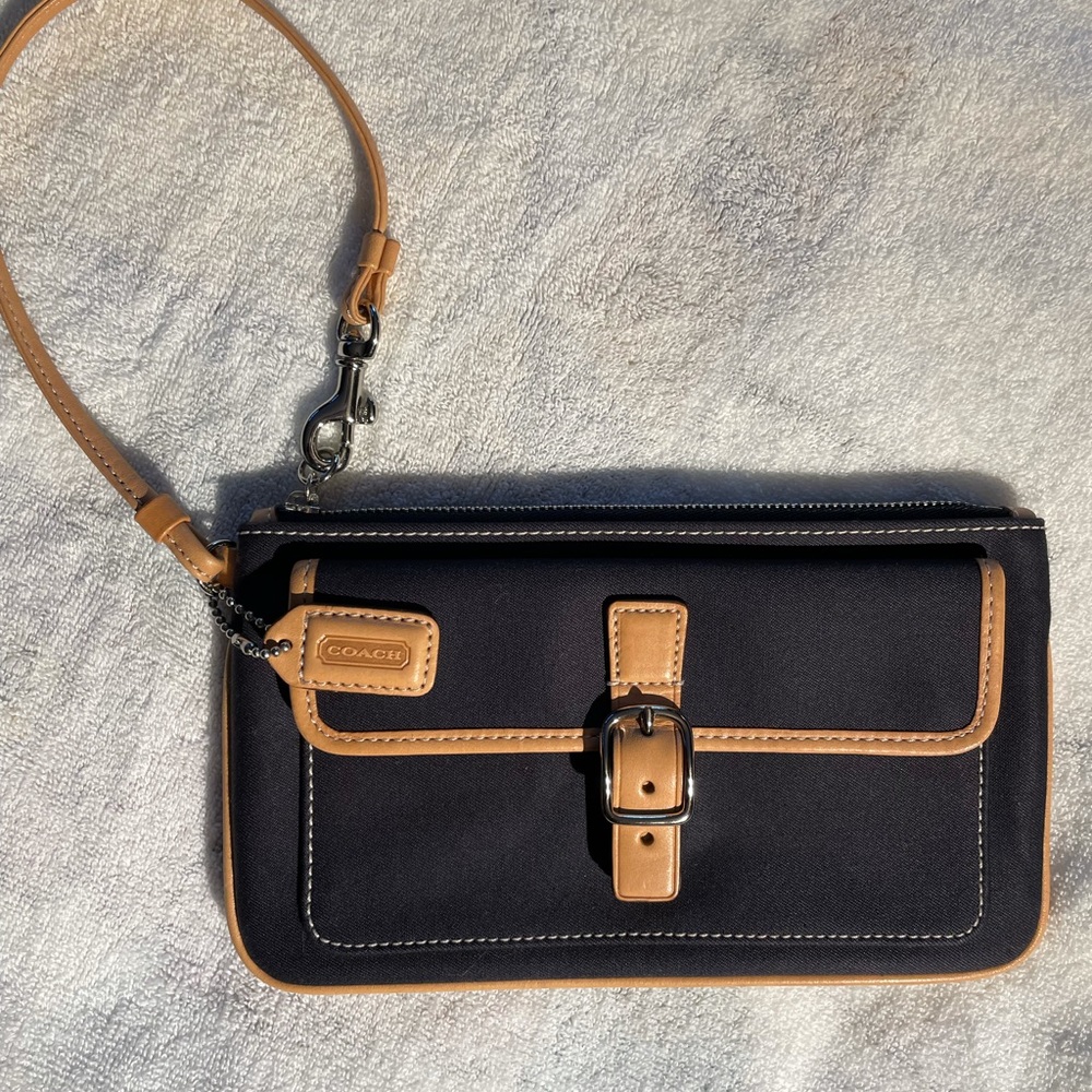 Coach Black and Tan Wristlet Clutch